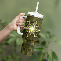 New Zealand Matariki Hiwaiterangi Tumbler With Handle Maori Moko Yellow Galaxy