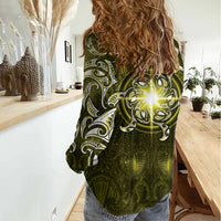 New Zealand Matariki Hiwaiterangi Women Casual Shirt Maori Moko Yellow Galaxy