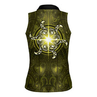 New Zealand Matariki Hiwaiterangi Women Sleeveless Polo Shirt Maori Moko Yellow Galaxy