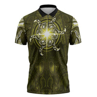 New Zealand Matariki Hiwaiterangi Zipper Polo Shirt Maori Moko Yellow Galaxy