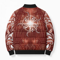 New Zealand Matariki Pohutukawa Bomber Puffer Jacket Maori Moko Red Galaxy