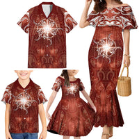 New Zealand Matariki Pohutukawa Family Matching Mermaid Dress and Hawaiian Shirt Maori Moko Red Galaxy