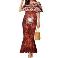 New Zealand Matariki Pohutukawa Family Matching Mermaid Dress and Hawaiian Shirt Maori Moko Red Galaxy