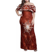 New Zealand Matariki Pohutukawa Family Matching Off Shoulder Maxi Dress and Hawaiian Shirt Maori Moko Red Galaxy