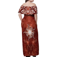New Zealand Matariki Pohutukawa Family Matching Off Shoulder Maxi Dress and Hawaiian Shirt Maori Moko Red Galaxy