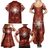 New Zealand Matariki Pohutukawa Family Matching Summer Maxi Dress and Hawaiian Shirt Maori Moko Red Galaxy