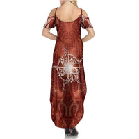 New Zealand Matariki Pohutukawa Family Matching Summer Maxi Dress and Hawaiian Shirt Maori Moko Red Galaxy