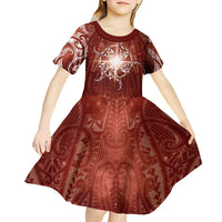 New Zealand Matariki Pohutukawa Kid Short Sleeve Dress Maori Moko Red Galaxy