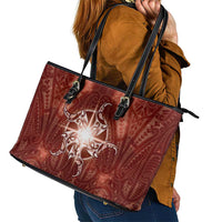 New Zealand Matariki Pohutukawa Leather Tote Bag Maori Moko Red Galaxy LT05 - Polynesian Pride