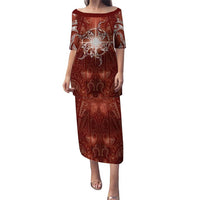 New Zealand Matariki Pohutukawa Puletasi Maori Moko Red Galaxy LT05 Long Dress Red - Polynesian Pride