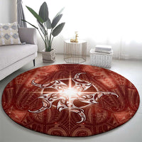 New Zealand Matariki Pohutukawa Round Carpet Maori Moko Red Galaxy
