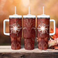 New Zealand Matariki Pohutukawa Tumbler With Handle Maori Moko Red Galaxy