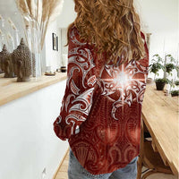 New Zealand Matariki Pohutukawa Women Casual Shirt Maori Moko Red Galaxy