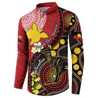 Papua New Guinea And Australia Aboriginal Button Sweatshirt Bird Of Paradise And Kangaroo Together