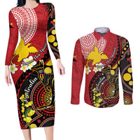 Papua New Guinea And Australia Aboriginal Couples Matching Long Sleeve Bodycon Dress and Long Sleeve Button Shirt Bird Of Paradise And Kangaroo Together