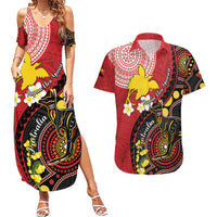 Papua New Guinea And Australia Aboriginal Couples Matching Summer Maxi Dress and Hawaiian Shirt Bird Of Paradise And Kangaroo Together