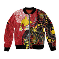 Papua New Guinea And Australia Aboriginal Sleeve Zip Bomber Jacket Bird Of Paradise And Kangaroo Together