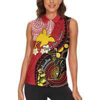Papua New Guinea And Australia Aboriginal Women Sleeveless Polo Shirt Bird Of Paradise And Kangaroo Together