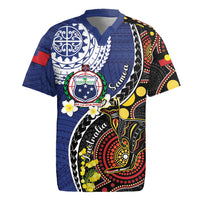 Samoa And Australia Together Rugby Jersey Aboriginal Mix Polynesian LT05 Blue - Polynesian Pride