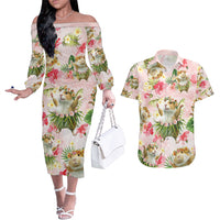 Hawaii Guinea Hula Pig Couples Matching Off The Shoulder Long Sleeve Dress and Hawaiian Shirt Funny Tropical Style