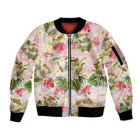 Hawaii Guinea Hula Pig Sleeve Zip Bomber Jacket Funny Tropical Style