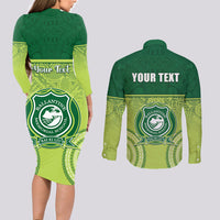 Personalised Ballantine Memorial School Couples Matching Long Sleeve Bodycon Dress and Long Sleeve Button Shirt With Fijian Tapa Pattern