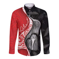 New Zealand Aotearoa Long Sleeve Button Shirt Kiwi Fern Maori Pattern Red Version