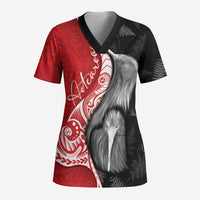 New Zealand Aotearoa Scrub Top Kiwi Fern Maori Pattern Red Version LT05 Adult Red - Polynesian Pride