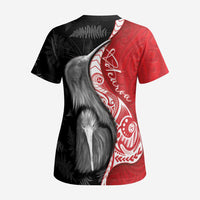 New Zealand Aotearoa Scrub Top Kiwi Fern Maori Pattern Red Version LT05 - Polynesian Pride