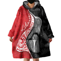 New Zealand Aotearoa Wearable Blanket Hoodie Kiwi Fern Maori Pattern Red Version