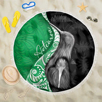 New Zealand Aotearoa Beach Blanket Kiwi Fern Maori Pattern Green Version