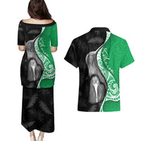 New Zealand Aotearoa Couples Matching Puletasi and Hawaiian Shirt Kiwi Fern Maori Pattern Green Version