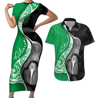 New Zealand Aotearoa Couples Matching Short Sleeve Bodycon Dress and Hawaiian Shirt Kiwi Fern Maori Pattern Green Version