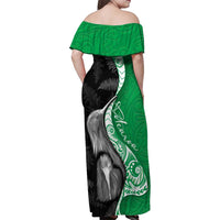 New Zealand Aotearoa Family Matching Off Shoulder Maxi Dress and Hawaiian Shirt Kiwi Fern Maori Pattern Green Version