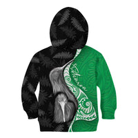 New Zealand Aotearoa Kid Hoodie Kiwi Fern Maori Pattern Green Version