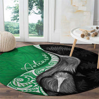 New Zealand Aotearoa Round Carpet Kiwi Fern Maori Pattern Green Version