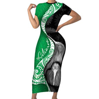 New Zealand Aotearoa Short Sleeve Bodycon Dress Kiwi Fern Maori Pattern Green Version
