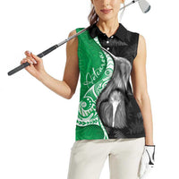 New Zealand Aotearoa Women Sleeveless Polo Shirt Kiwi Fern Maori Pattern Green Version