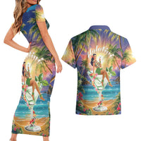 Aloha Hawaii Couples Matching Short Sleeve Bodycon Dress and Hawaiian Shirt Hula Martini Tropical Vibes - Polynesian Pride