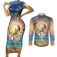 Aloha Hawaii Couples Matching Short Sleeve Bodycon Dress and Long Sleeve Button Shirt Hula Martini Tropical Vibes LT05 Colorful - Polynesian Pride