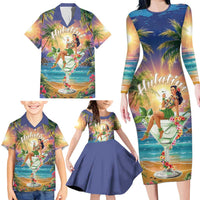 Aloha Hawaii Family Matching Long Sleeve Bodycon Dress and Hawaiian Shirt Hula Martini Tropical Vibes - Polynesian Pride
