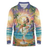 Aloha Hawaii Long Sleeve Polo Shirt Hula Martini Tropical Vibes - Polynesian Pride