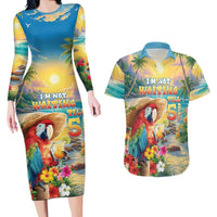 Hawaii Parrot Couples Matching Long Sleeve Bodycon Dress and Hawaiian Shirt Im Not Waiting Till 5 Oclock