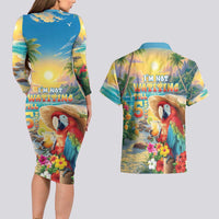 Hawaii Parrot Couples Matching Long Sleeve Bodycon Dress and Hawaiian Shirt Im Not Waiting Till 5 Oclock
