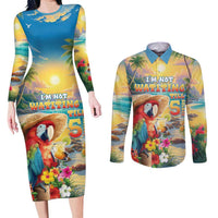 Hawaii Parrot Couples Matching Long Sleeve Bodycon Dress and Long Sleeve Button Shirt Im Not Waiting Till 5 Oclock