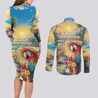 Hawaii Parrot Couples Matching Long Sleeve Bodycon Dress and Long Sleeve Button Shirt Im Not Waiting Till 5 Oclock