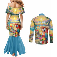 Hawaii Parrot Couples Matching Mermaid Dress and Long Sleeve Button Shirt Im Not Waiting Till 5 Oclock - Polynesian Pride