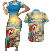 Hawaii Parrot Couples Matching Short Sleeve Bodycon Dress and Hawaiian Shirt Im Not Waiting Till 5 Oclock