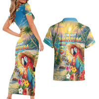 Hawaii Parrot Couples Matching Short Sleeve Bodycon Dress and Hawaiian Shirt Im Not Waiting Till 5 Oclock