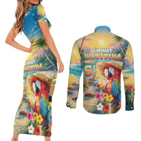 Hawaii Parrot Couples Matching Short Sleeve Bodycon Dress and Long Sleeve Button Shirt Im Not Waiting Till 5 Oclock LT05 - Polynesian Pride